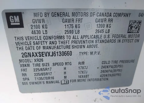 2018 Chevrolet Equinox Lt from USA, damaged, VIN 2GNAXSEVXJ6130660